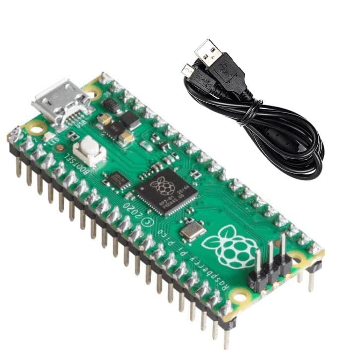 Raspberry Pi Pico with Headers and Micro USB Cable - View 1