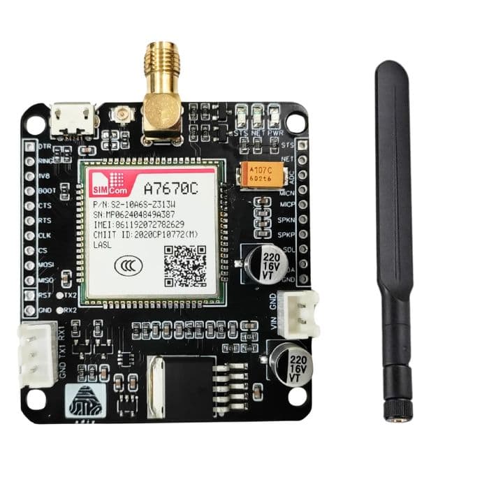 SIM A7670C 4G LTE Development Board with 4G Antenna - View 1