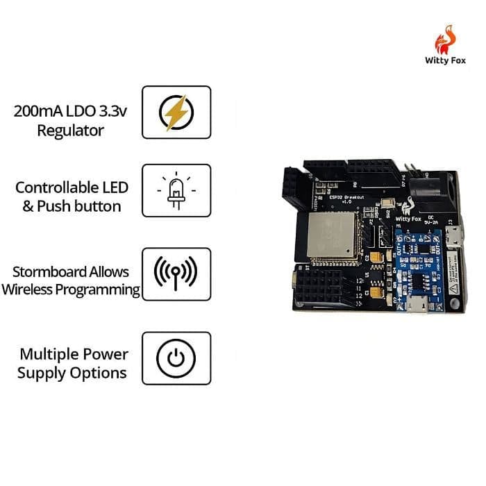 Witty Fox - ESP32 Storm Board with Support for Battery Charging & Wireless Programming - View 3