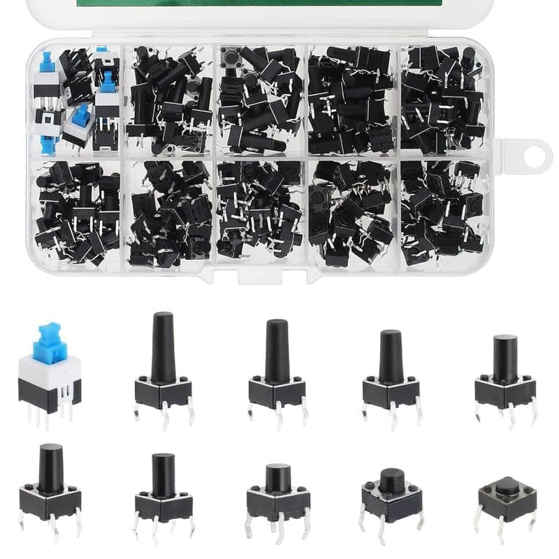Tactile Push Button Switch Assortment Kit – 180PC 10 Value 6x6mm 4 Pin - View 1