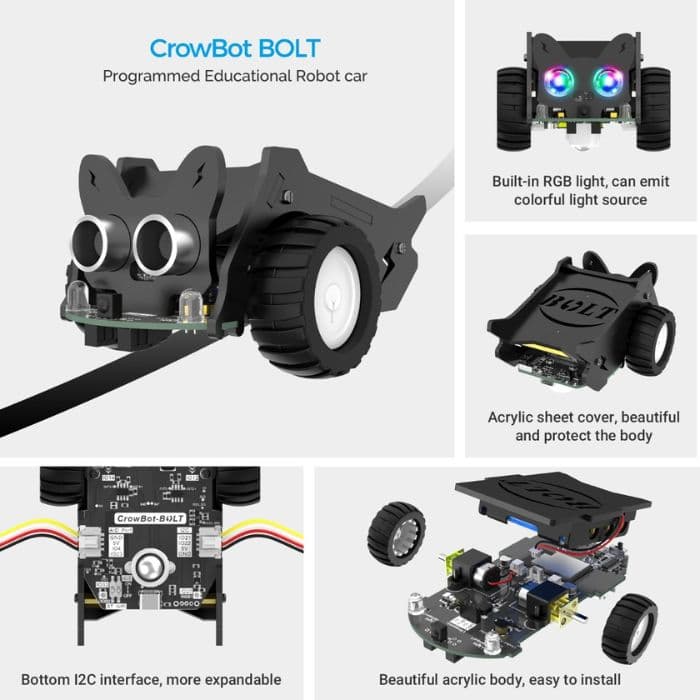 Elecrow - CrowBot BOLT - Open Source Programmable Smart Robot Car, STEAM Kit with Infrared Remote Control - View 2