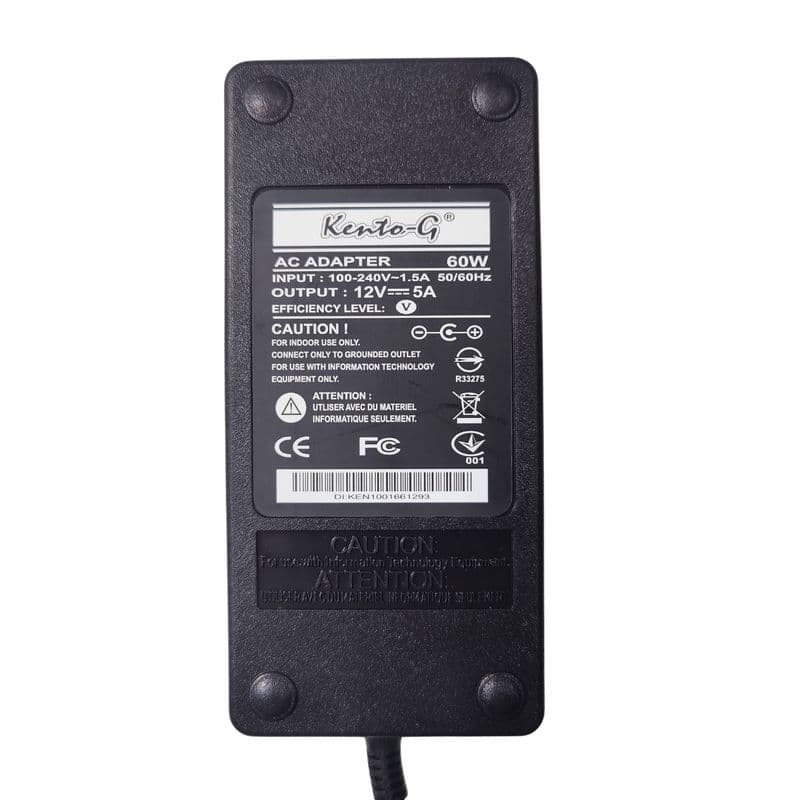 Kento-G 12V Power Adapter 5A 60W with 5.5mm DC Plug Standard AC to DC Power Supply - View 3