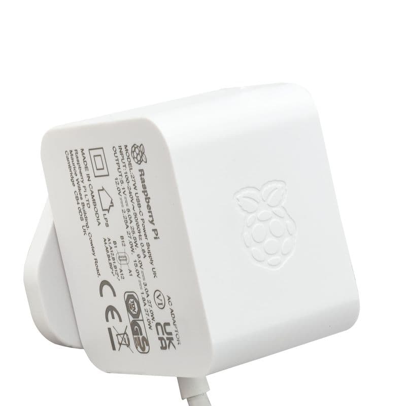 Official Raspberry Pi 5-White 27W USB-C PD Power Supply. (White) (IN Stock) - View 2