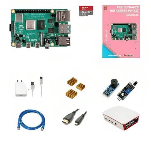 Raspberry Pi4 8GB Model B Ultimate Kit- Case, Power Adapter, Heatsink, HDMI Cable, Ethernet Cable, 32 GB SD Card, Sensors and Manual - View 1