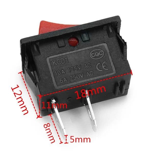 3A 250V AC SPST ON-OFF Mini Rocker Switch Red - View 3
