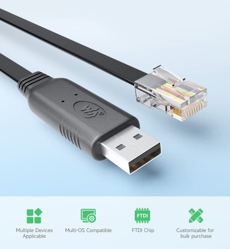 Industrial USB To RJ45 Console Cable, USB Type A to RJ45 Console Male Port, Original FT232RL Chip, Cable Length 1.8m - View 3