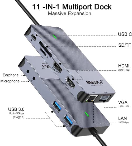 Black-i USB 3.0 / USB-C DisplayLink Docking Station - View 2