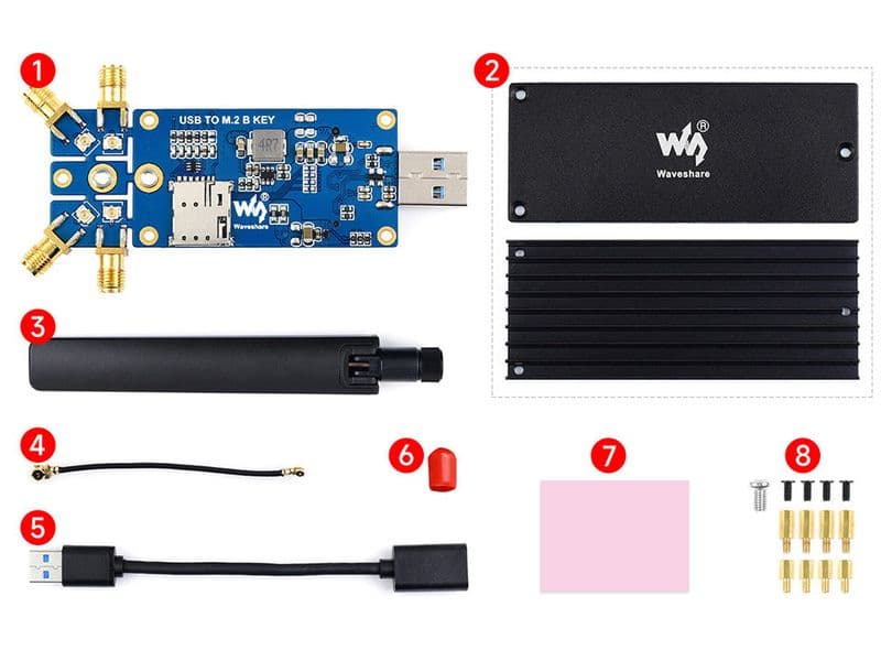 5G DONGLE Module, quad antennas, USB3.1 port, Aluminum Alloy Heatsink, M.2 Key B Interface - View 2