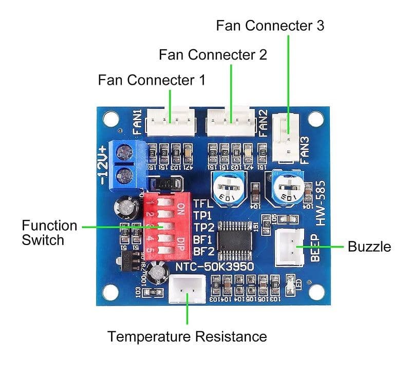 DC12V PWM DC Fan Speed Controller Variable Speed Temperature Speed Controller with Temperature Probe High Temperature Alarm - View 2