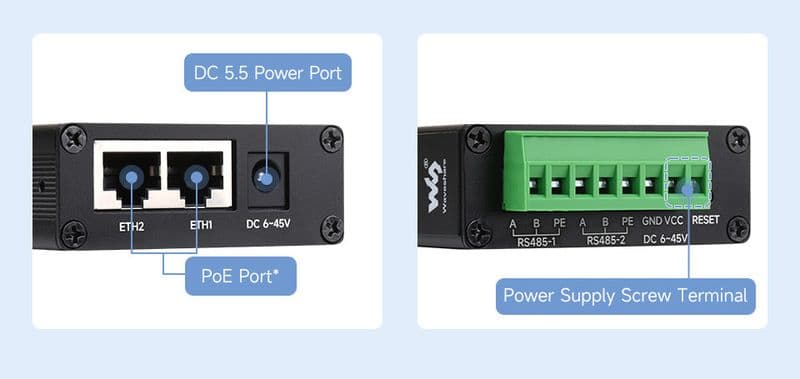 2-Ch RS485 to RJ45 Ethernet Serial Server, Dual channels RS485 independent operation With POE Ethernet Ports - View 3