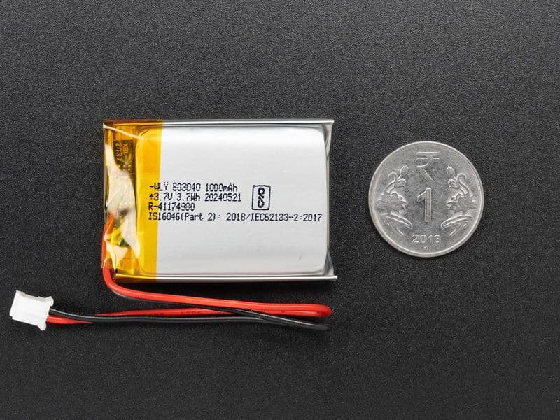 Lithium Ion Polymer Battery - 3.7V 1000mAh - View 2