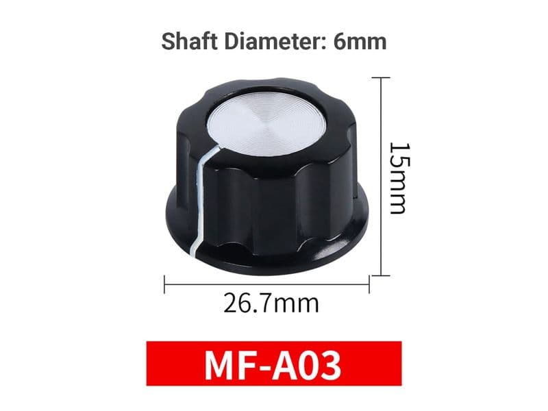 MF-A0x Series Potentiometer Knobs and Dial - 6mm Shaft Hole - View 3