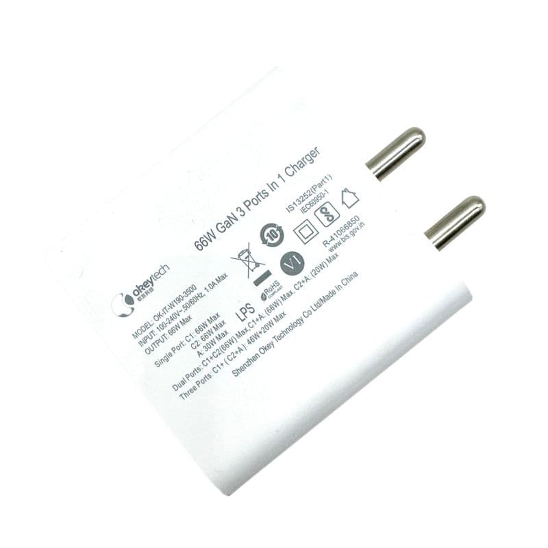 Okey-Tech 66W PD3.0 GaN 3 Ports in 1 Power Adaptor (BIS) - View 2