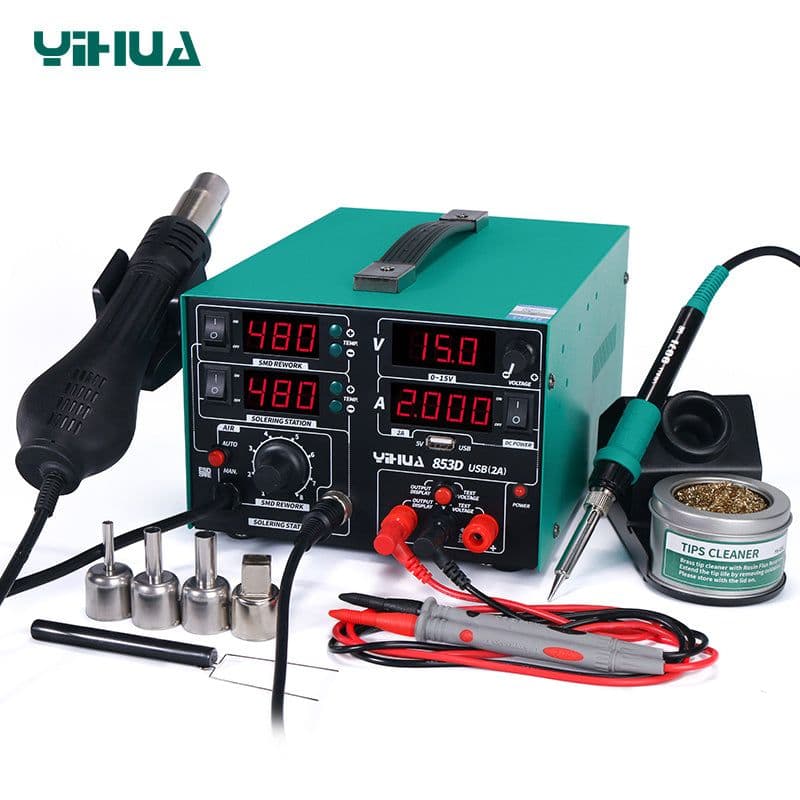 YIHUA 853D 3-in-1 Rework Soldering Station with 30V 2A DC Power Supply - View 1