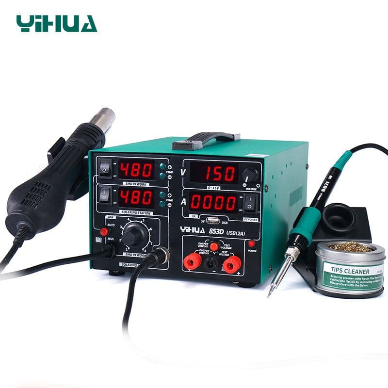 YIHUA 853D 3-in-1 Rework Soldering Station with 30V 2A DC Power Supply - View 2