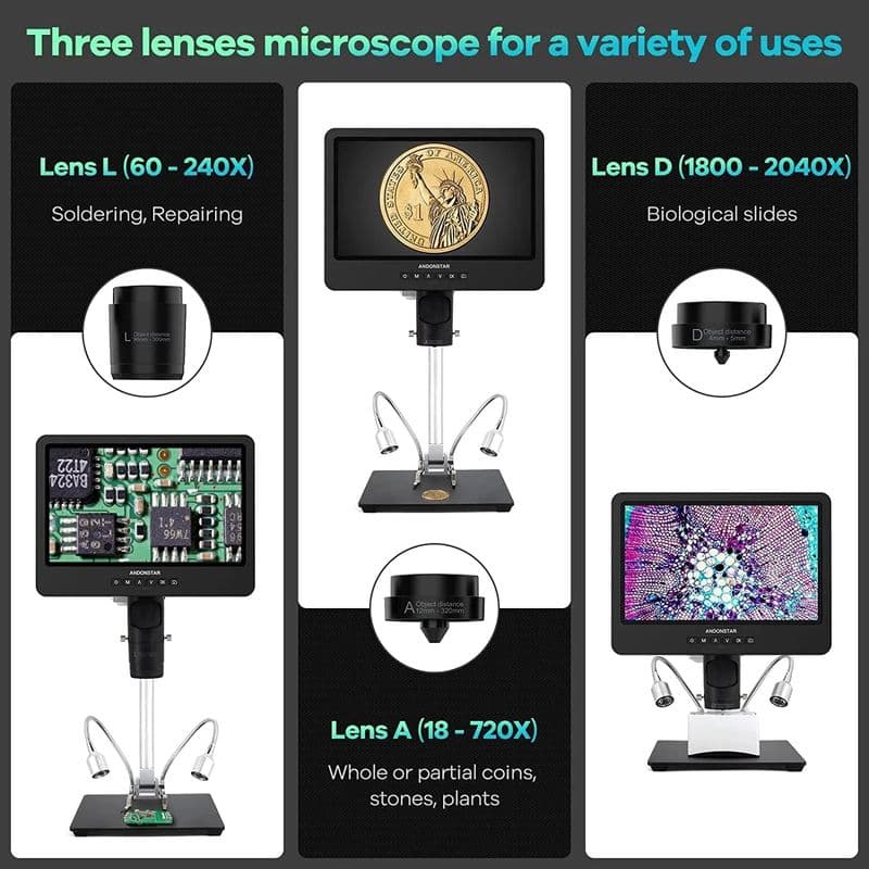 Andonstar AD249S-M 10.1 Inch HDMI Digital Microscope (3 Lense System) - View 3