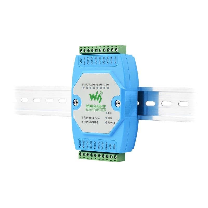 Industrial-grade Isolated 8-ch RS485 Hub, Rail-mount Support, Wide Baud rate Range - View 2