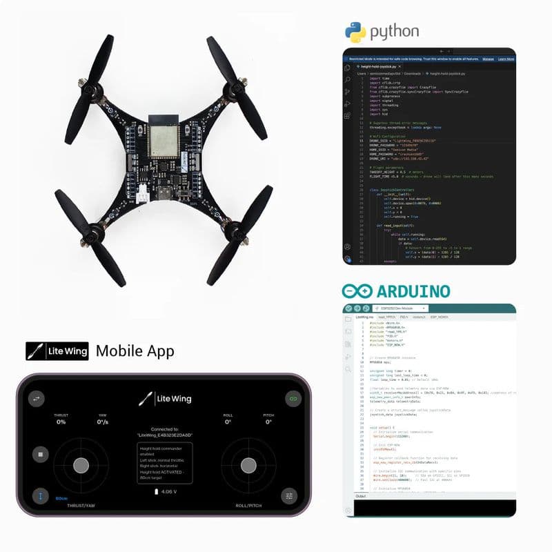 LiteWing – ESP32 Programmable Drone Development Board with Battery (Ready to Fly) - View 3
