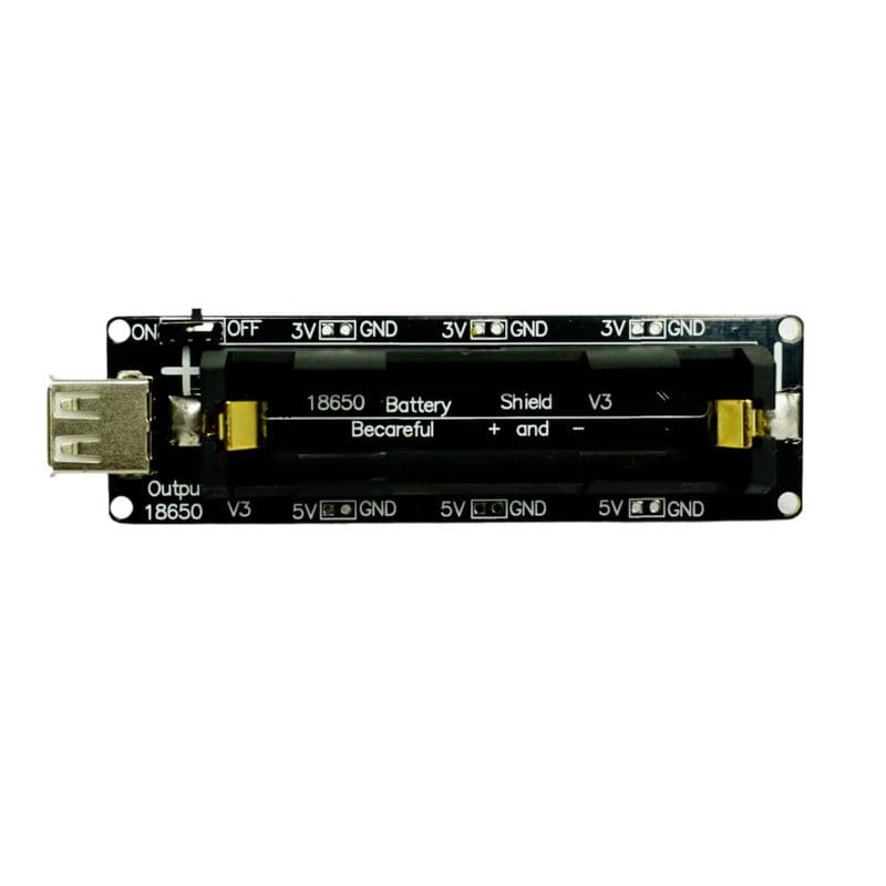 Portable 18650 Battery Shield V8 – Micro USB Input, Dual Output (5 V/3.3 V) for Raspberry Pi - View 1