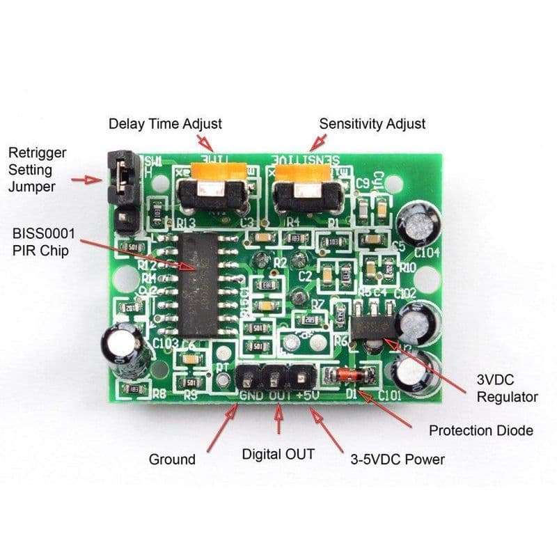 PIR Sensor HC-SR501 Motion Detector Pyroelectric Infrared Module - View 3