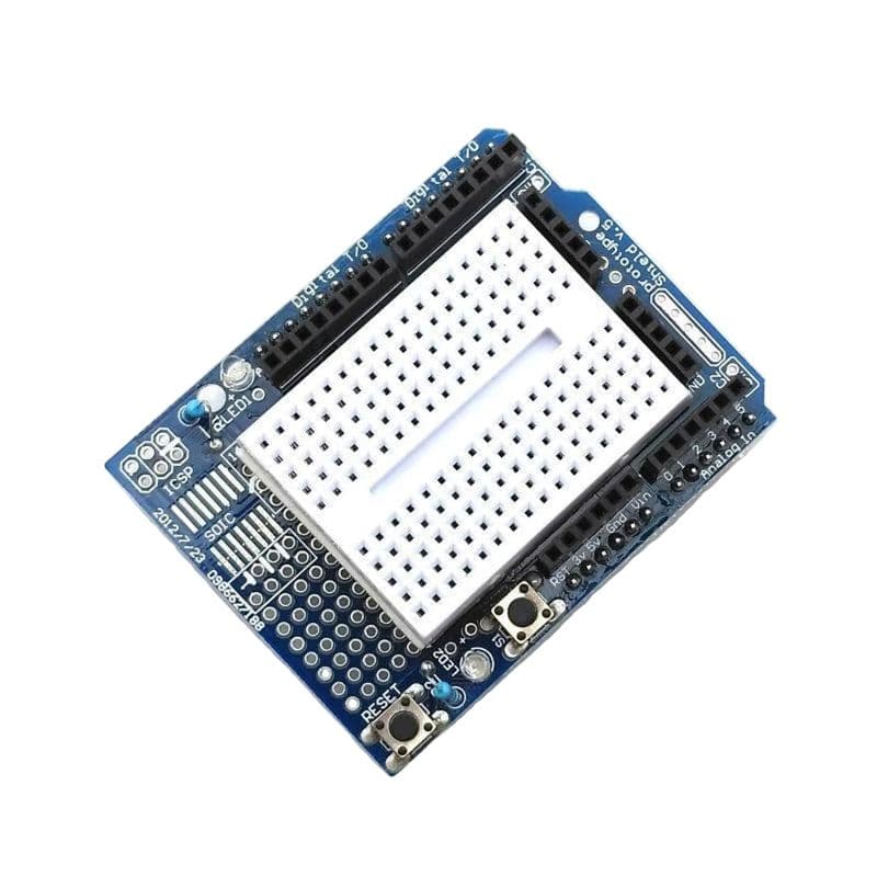 UNO Proto Shield prototype expansion board with SYB-170 mini breadboard - View 1