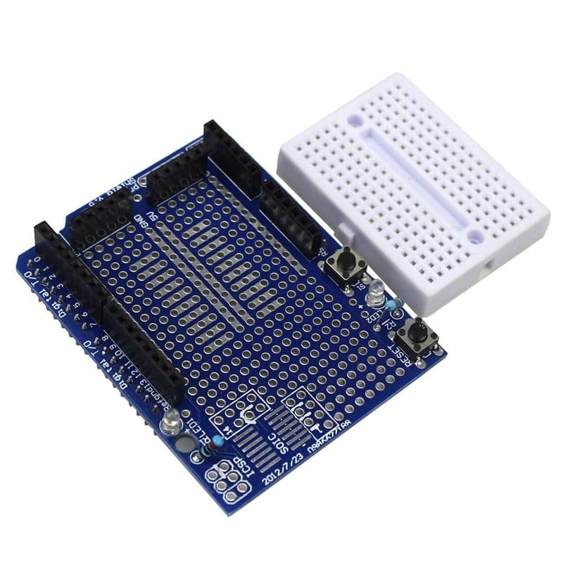 UNO Proto Shield prototype expansion board with SYB-170 mini breadboard - View 2