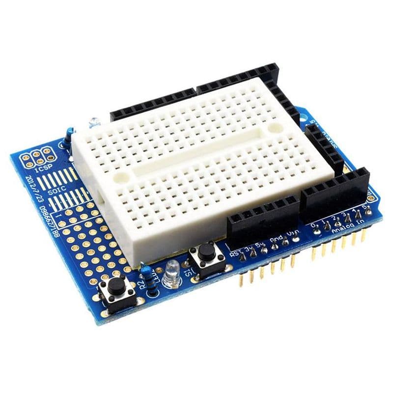 UNO Proto Shield prototype expansion board with SYB-170 mini breadboard - View 3
