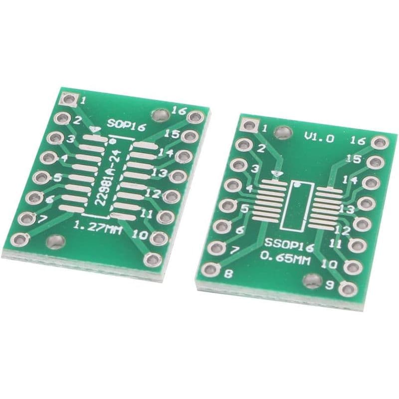 SOP16 SSOP16 DIP16 Adapter Printed Circuit Board PCB, 0.65/1.27mm Pitch - View 1