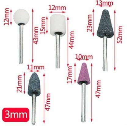 5 Pcs 3mm (1/8in) Shank Abrasive Mounted Stone Rotary Tool Bits - View 2