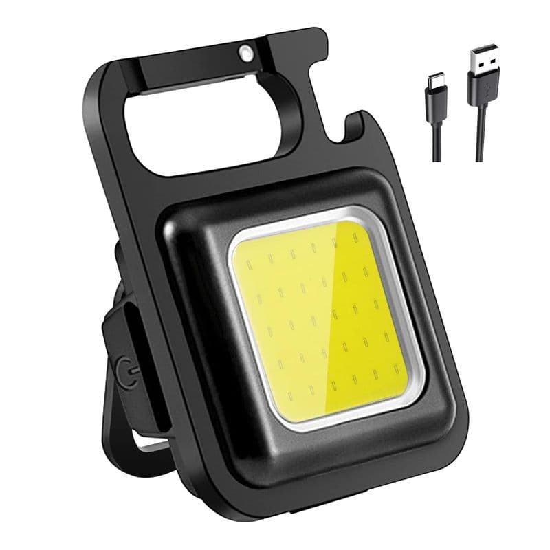4-Modes Type C/Micro USB Keychain Flashlight White COB LED with Bottle Opener, Magnetic Base and Folding Bracket - View 1
