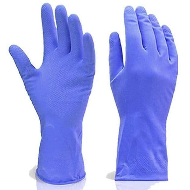 Flock Line Reusable Rubber Hand Gloves (Pair) - Blue - View 1