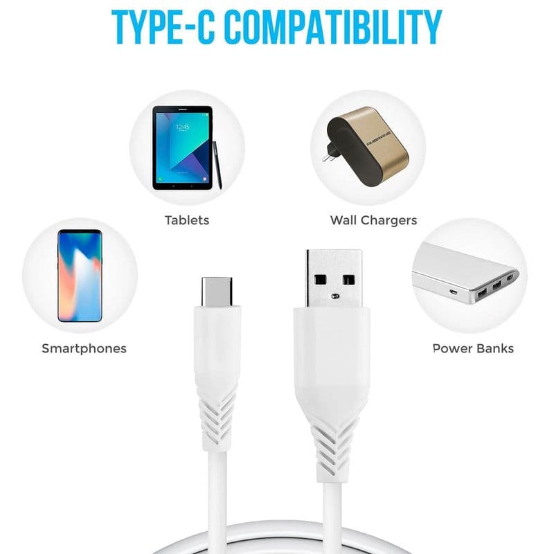 Generic: (Low Cost) Type-C USB Data Cable Black/White - View 2