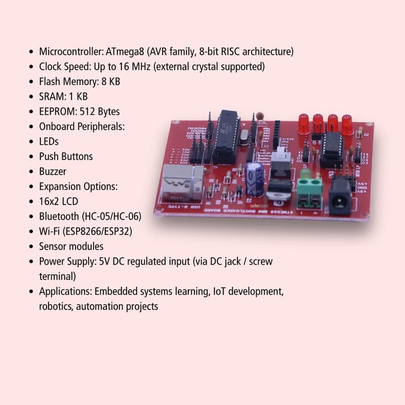 ATmega8 V1.0 Mini Development Board | AVR Microcontroller Trainer Kit for Embedded Systems - View 3