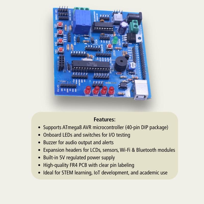 ATmega8 V2.0 Development Board | AVR Microcontroller Trainer Kit for Embedded & IoT Projects - View 2