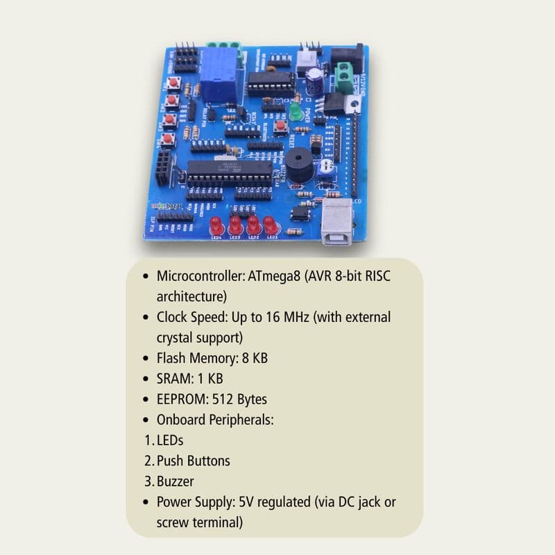 ATmega8 V2.0 Development Board | AVR Microcontroller Trainer Kit for Embedded & IoT Projects - View 3