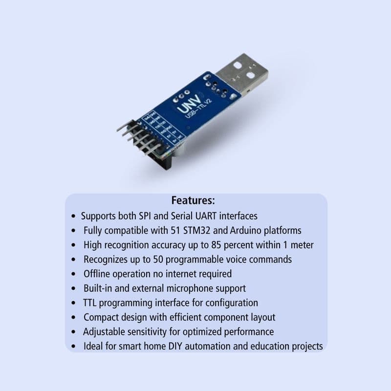LD3320 Offline Speech Recognition Module – Serial and SPI Compatible with 51 STM32 Arduino - View 2