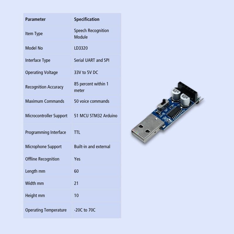 LD3320 Offline Speech Recognition Module – Serial and SPI Compatible with 51 STM32 Arduino - View 3