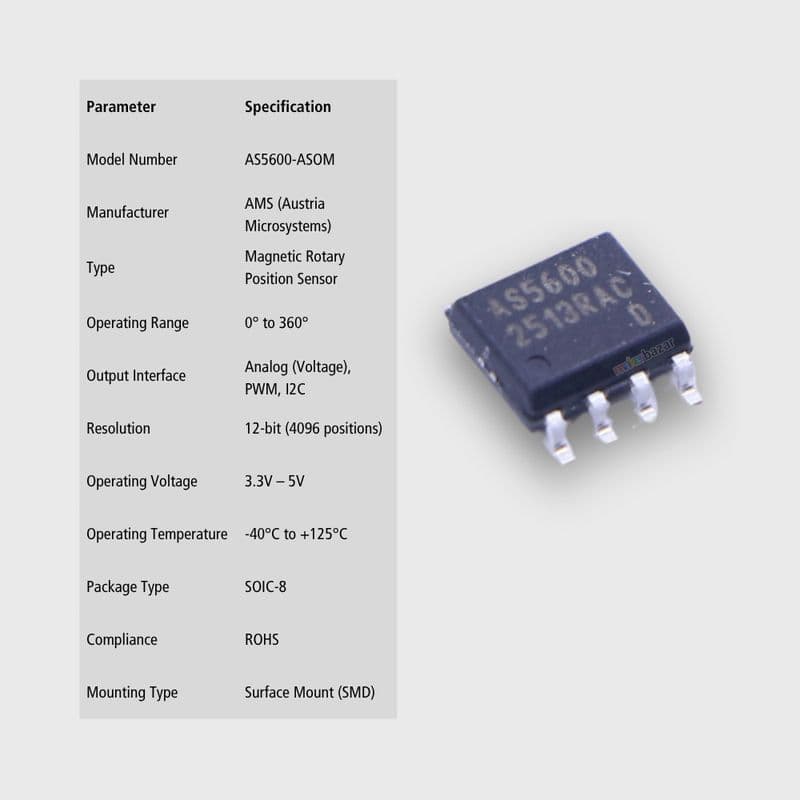 AS5600-ASOM AMS 360° Magnetic Rotary Position Sensor IC – SOIC-8 (ROHS) - View 3