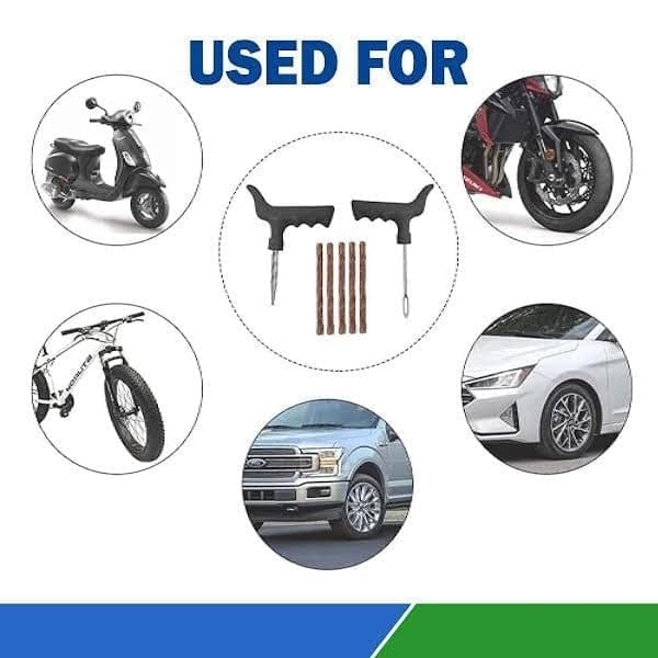 8 in 1 Tubeless Tyre Puncture Kit with Probe, Reamer, Knife,10 Rubber Strips, Valve Cap,Gloves, Plier, Storage Bag for Cars, Bike - View 2