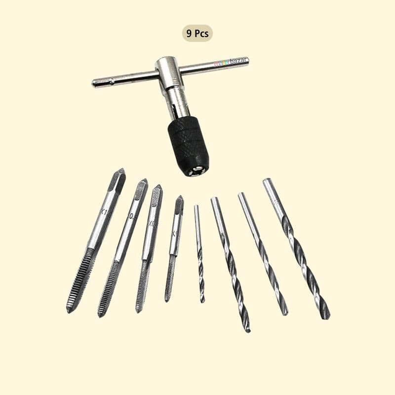 T-Shape Handle Wrench/Reamer Kit With Thread Taps and Drill Bits for M3-M6 Sizes - View 2