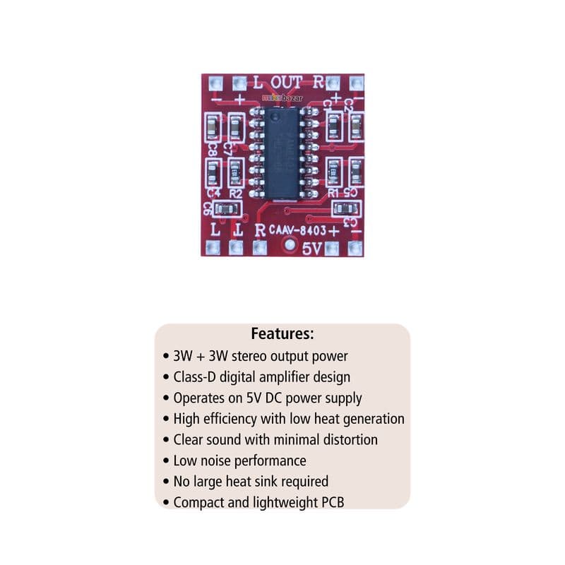 CAAV8403 PAM8403 3W+3W Mini Stereo Audio Amplifier Module – 5V Class-D Board - View 2