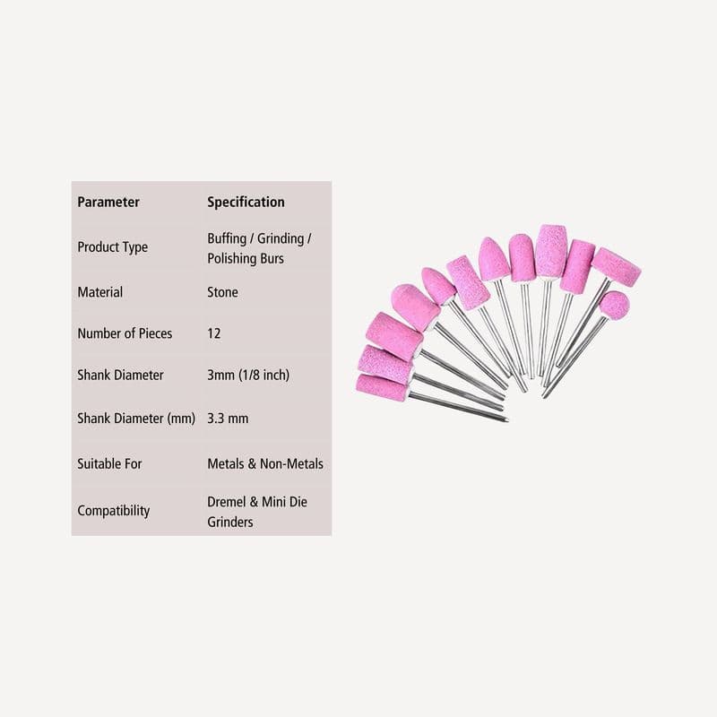12pcs Stone Grinding & Polishing Rotary Bits Set – 3mm Shank - View 3
