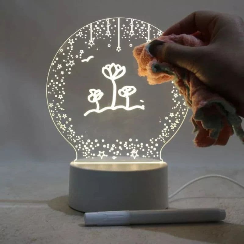 3D Acrylic Creative Message Board with LED Light Base Holder, with Writing Pen - View 2