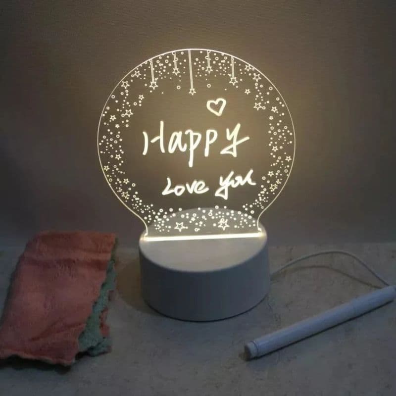 3D Acrylic Creative Message Board with LED Light Base Holder, with Writing Pen - View 3