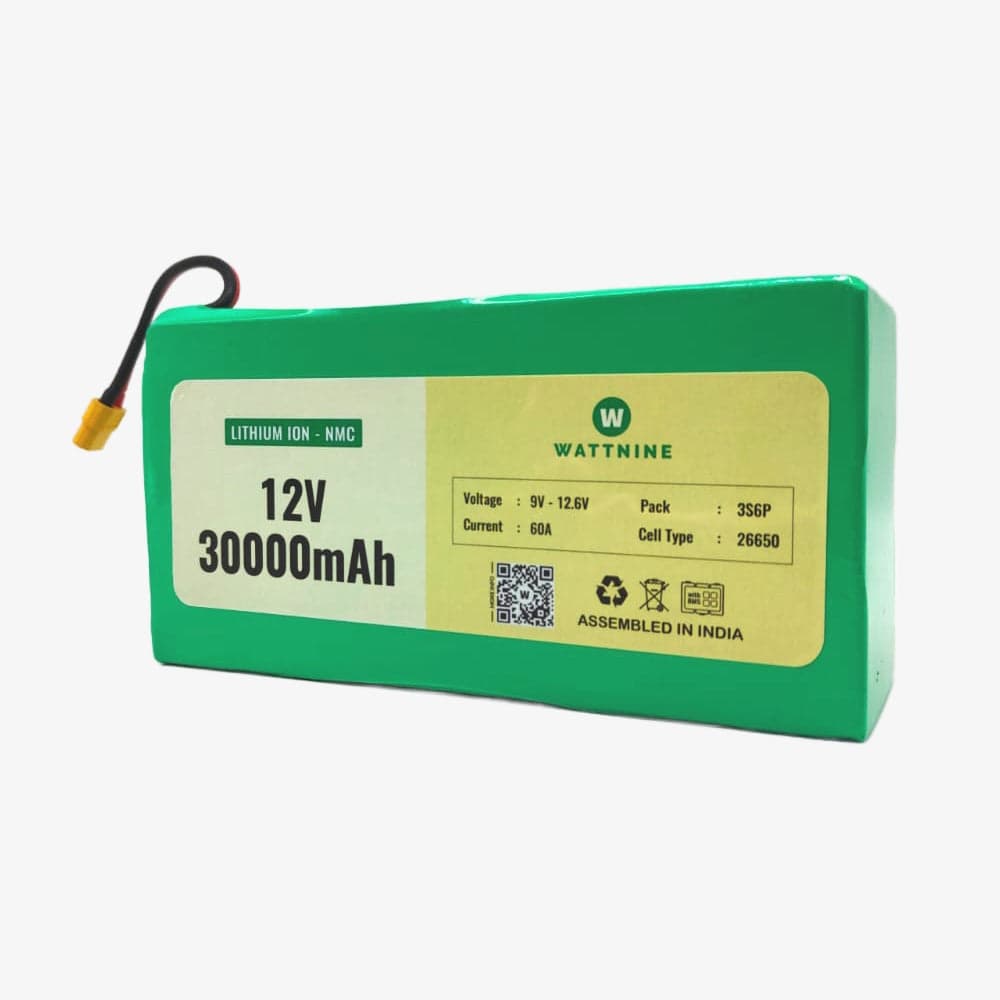 WATTNINE® 12V 30Ah Lithium Ion (NMC) Battery Pack with Warranty - View 1