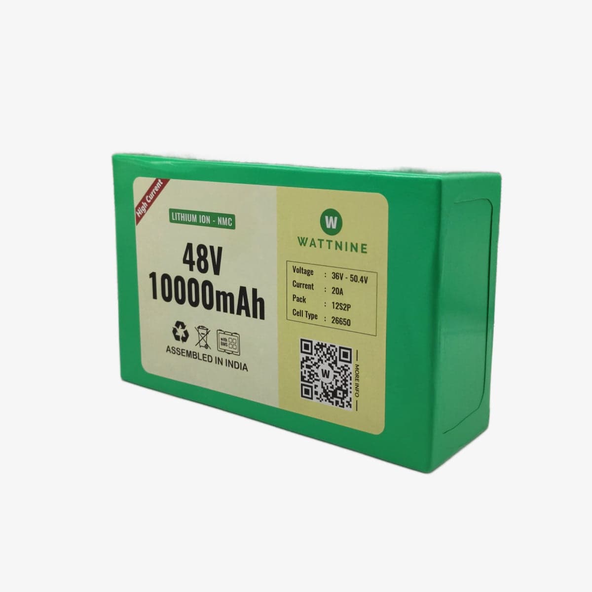 WATTNINE® 48V 10Ah Rechargeable Lithium Ion Battery Pack with 3 year Warranty - View 1
