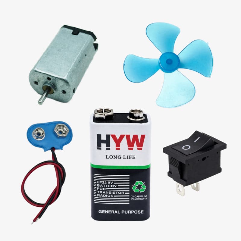DIY Windmill Kit with Mini DC Motor 9V, Fan Blade, 9V Battery, Switch and Connector - View 1
