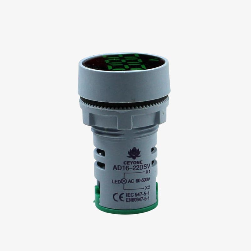 Ceyone AD16-22DSV AC Voltmeter Display Round Green 22mm (60 to 500 VAC) - View 2