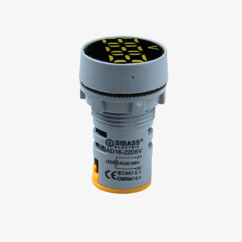 Sibass AD16-22DSV AC Voltmeter Display Round Yellow 22mm (60 to 500 VAC) - View 2