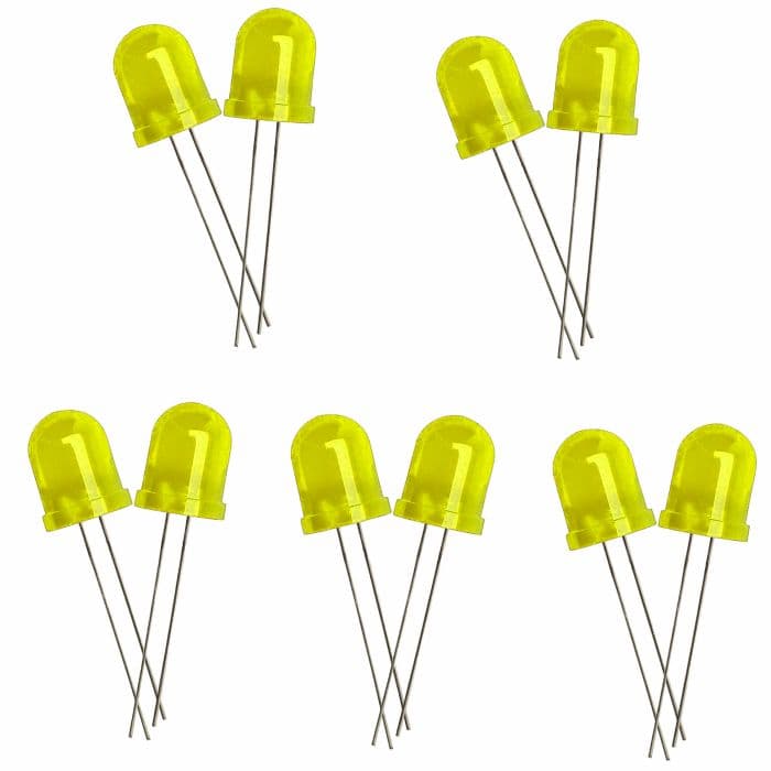 10mm Bright Yellow LED - 10pcs Pack - View 1